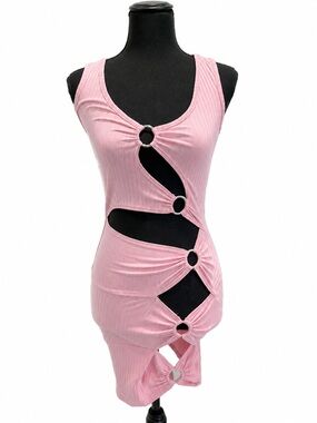 MAY PINK RIBBED DRESS WITH SILVER CUT OUT DETAIL